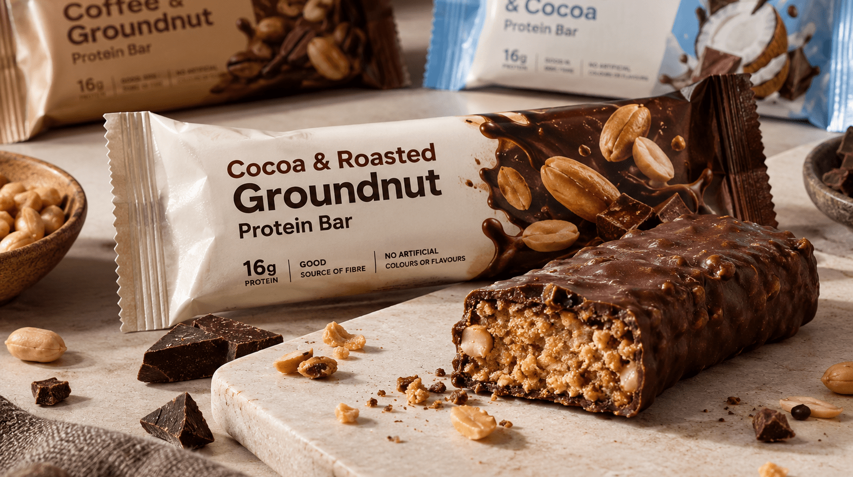 Cocoa and roasted groundnut protein bar from an emerging Nigerian everyday nutrition brand
